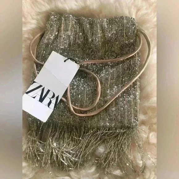 Zara Handbags - Zara BEADED BUCKET BAG WITH RHINESTONES with defect